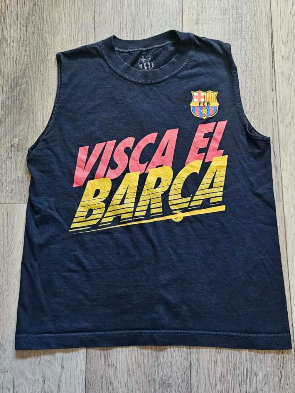 FC Barcelona Visca El Barca Youth Large‎ Sleeveless Tank Top Navy Blue FCB Crest